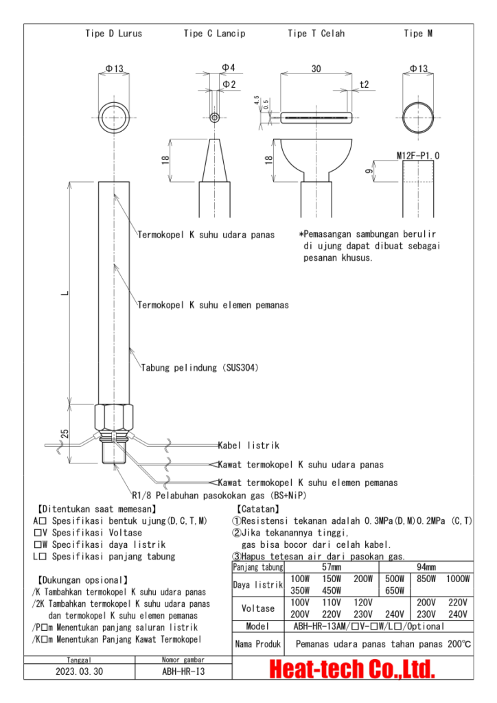 Pemanas udara panas tahan panas 200 ℃ seri HR