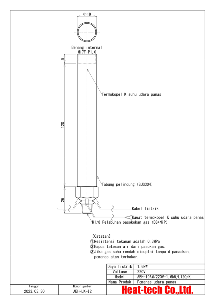 Pemanas udara panas Kit lab R & D LKABH-19AM/220V-1.6kW/L120/K+ HCAFM