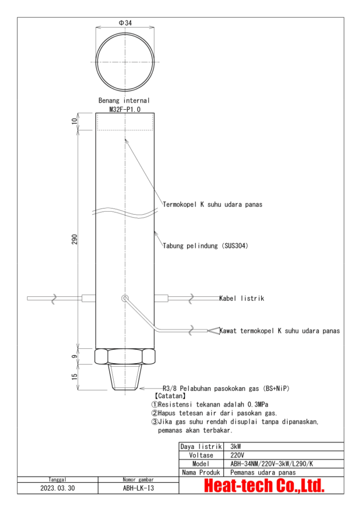 Pemanas udara panas Kit lab R & D LKABH-34NM/220V-3kW/L290/K+ HCAFM