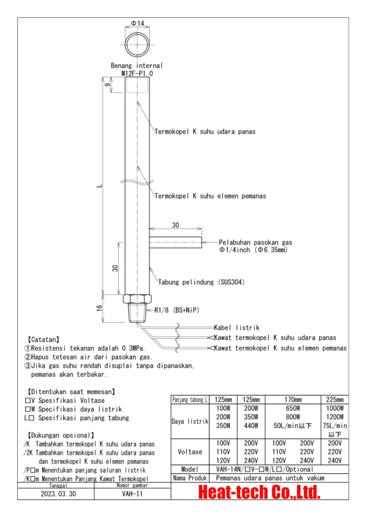Pemanas udara panas untuk vakum Seri VAH