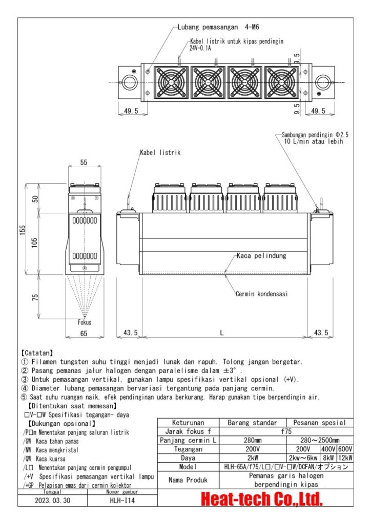 Pemanas garis halogen berkemampuan tinggi tipe fokus Seri HLH-65