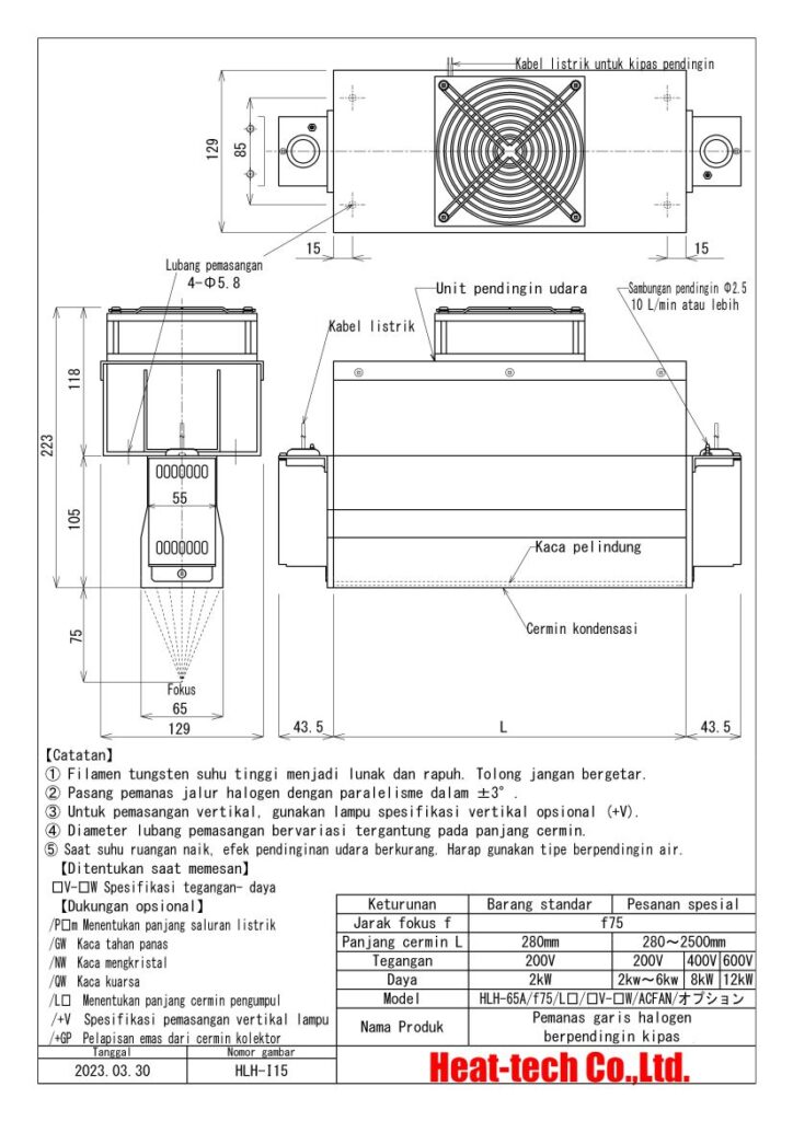 Pemanas garis halogen berkemampuan tinggi tipe fokus Seri HLH-65