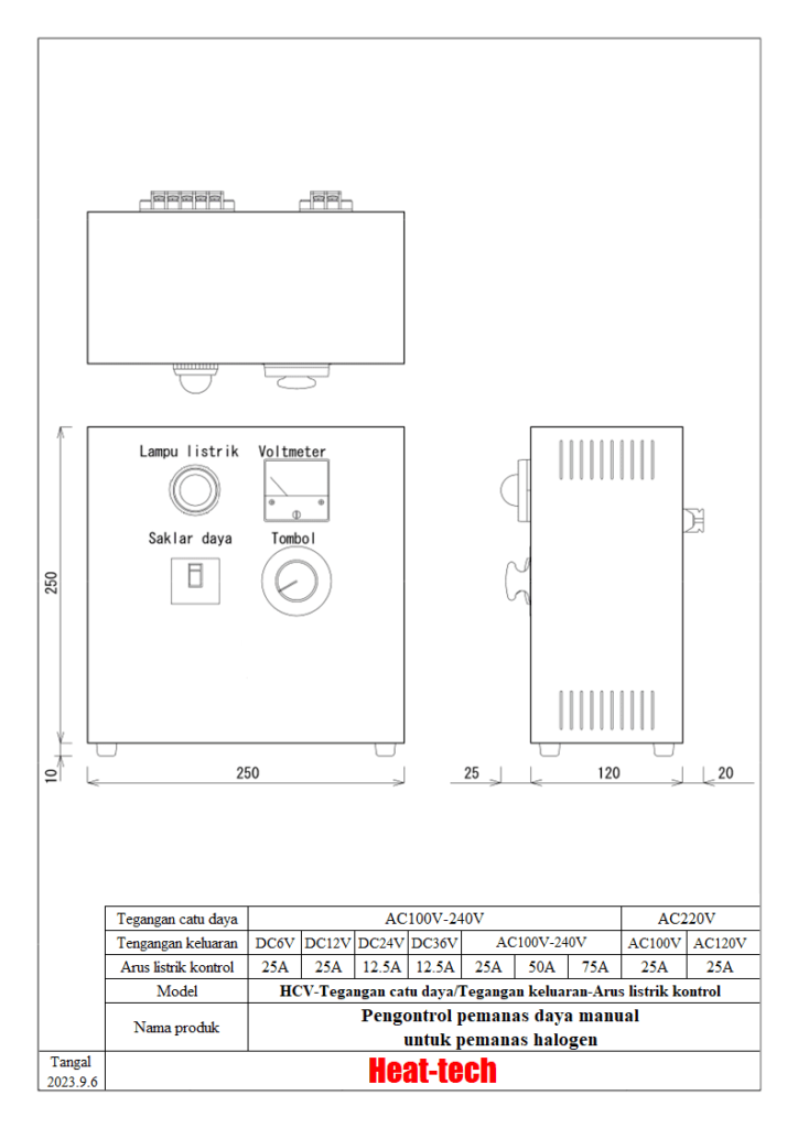 Pengontrol pemanas daya manual untuk pemanas halogen seri HCV Pengontrol pemanas daya manual untuk pemanas halogen seri HCV