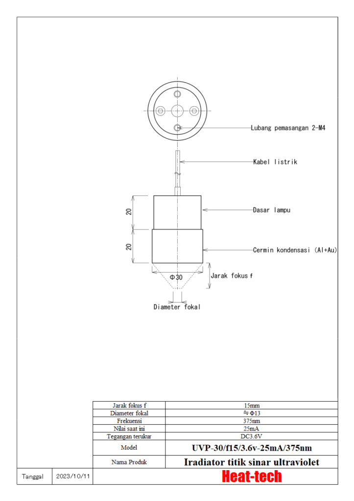 Iradiator tipe titik sinar ultraviolet seri UVP-30