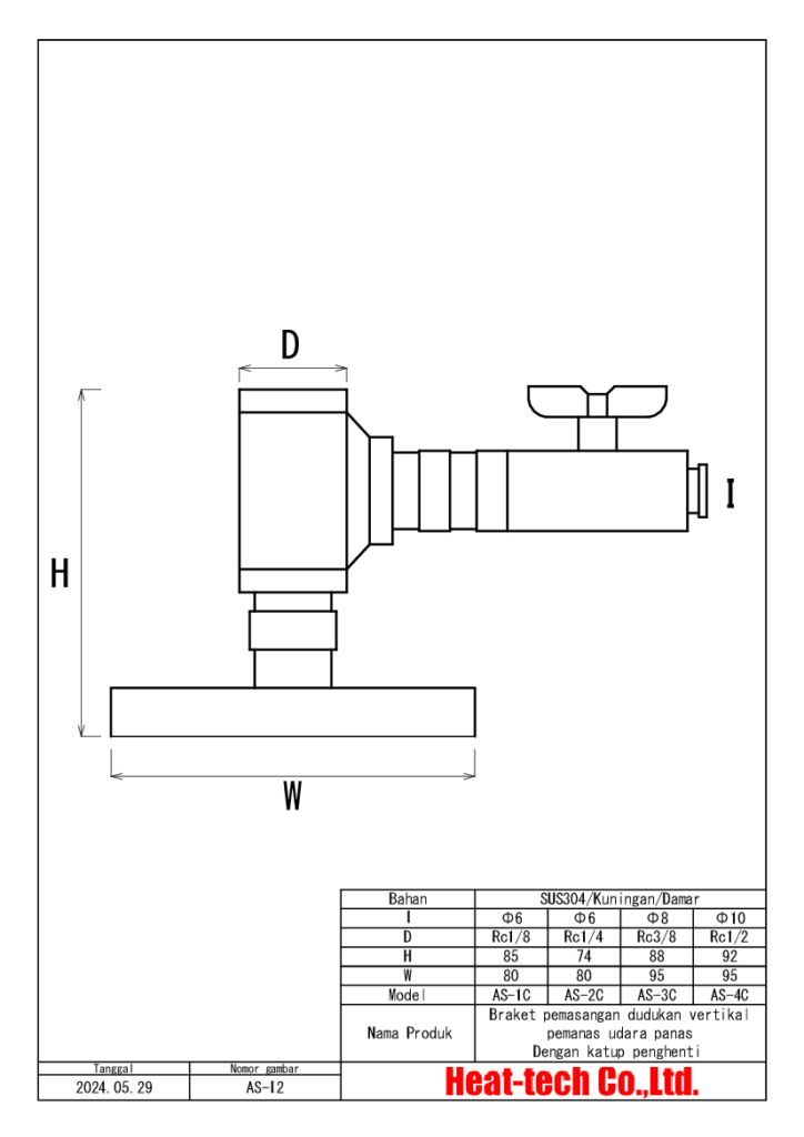 Braket pemasangan dudukan vertikal pemanas udara panas